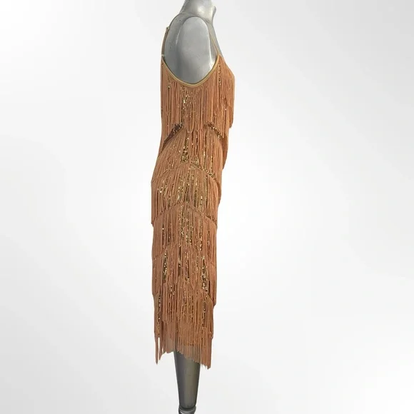 Anna Kaci Elegant Gold Fringe Dress size L - Picture 3 of 6